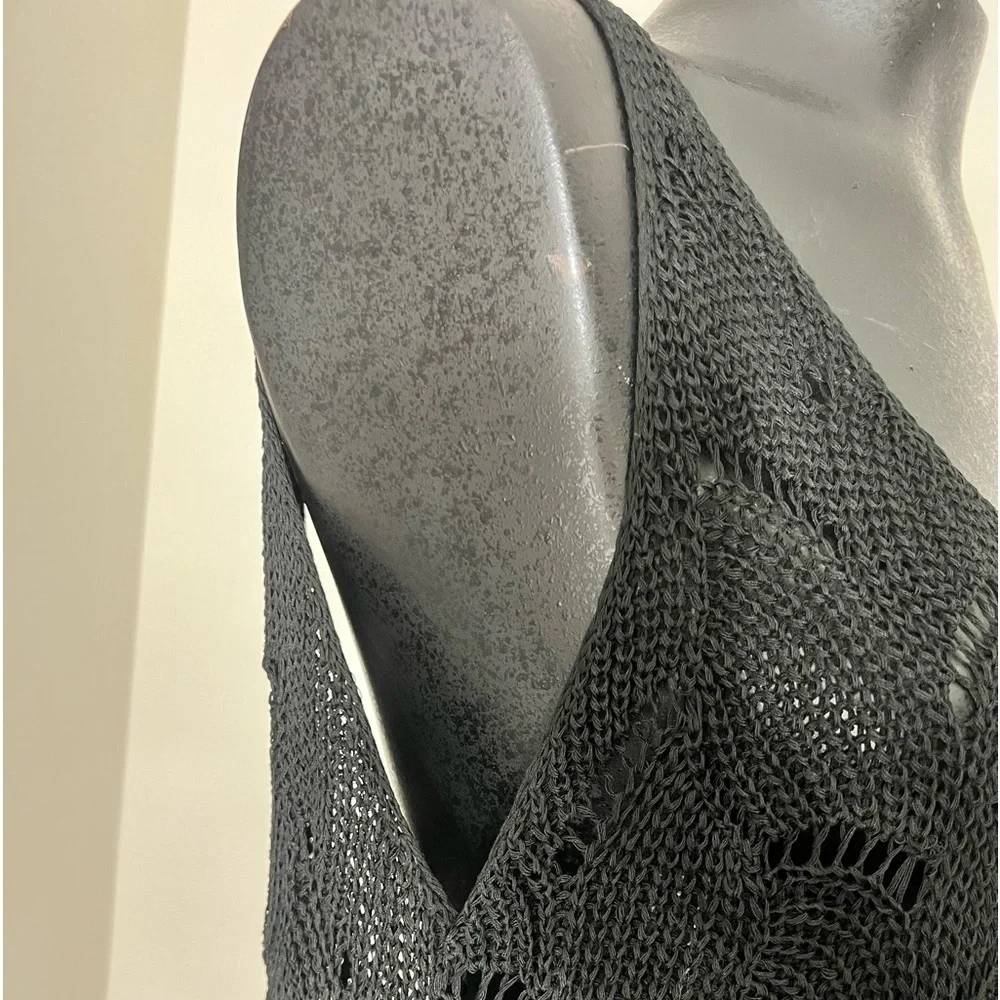 Boho Black Backless Crochet Cover Up
